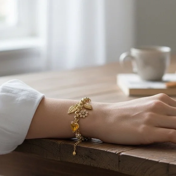 Gold-Tone AdjusGold Adjustable Floral Charm Bracelet🤩SEE OFFER IN DESCRIPTION🤩 - Picture 3 of 11